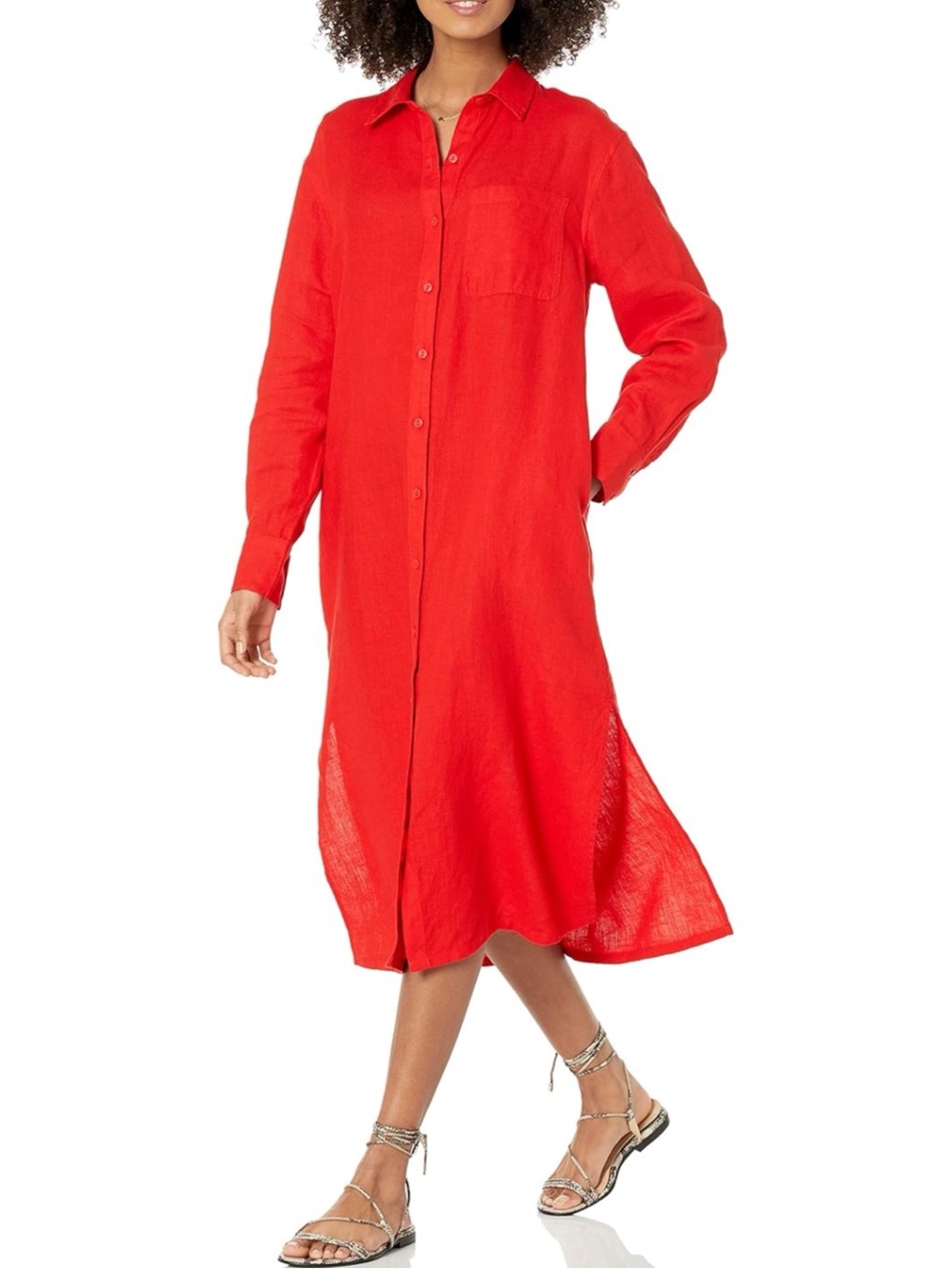 The Drop Fiona Red Linen Midi Shirt Dress Relaxed Button Down Duster Lagenlook M